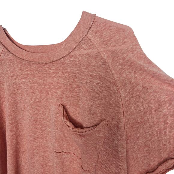 Free People Womens Kyota Slub Tee Boho Raglan Burnout Slouchy Pleated M Raw Hem - Picture 5 of 8